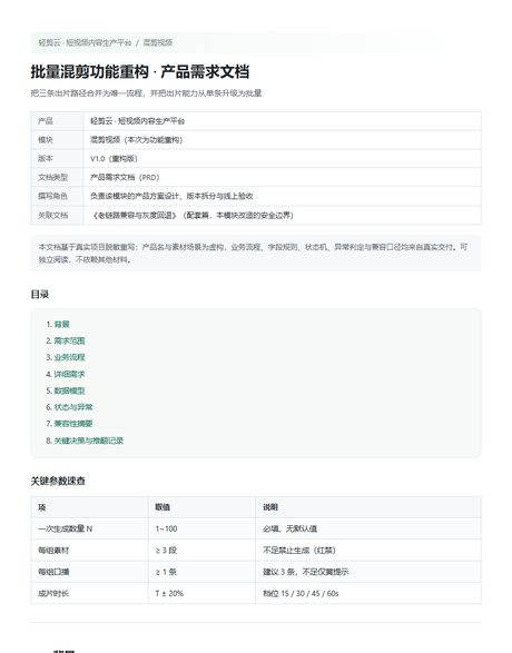 批量混剪 PRD 首页